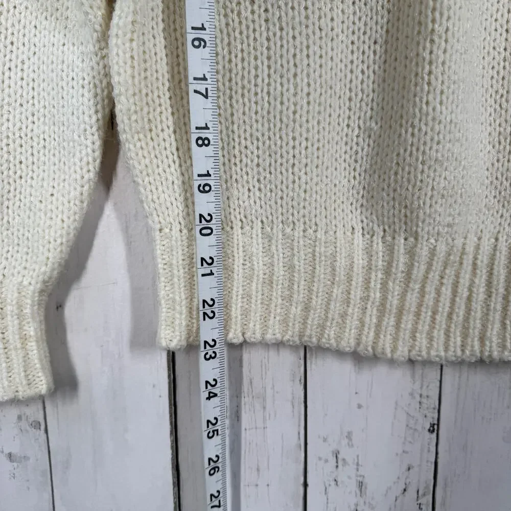 VTG Currants Cream Decorative Ribbon Collar Chunky Knit Sweater Korea Size Small